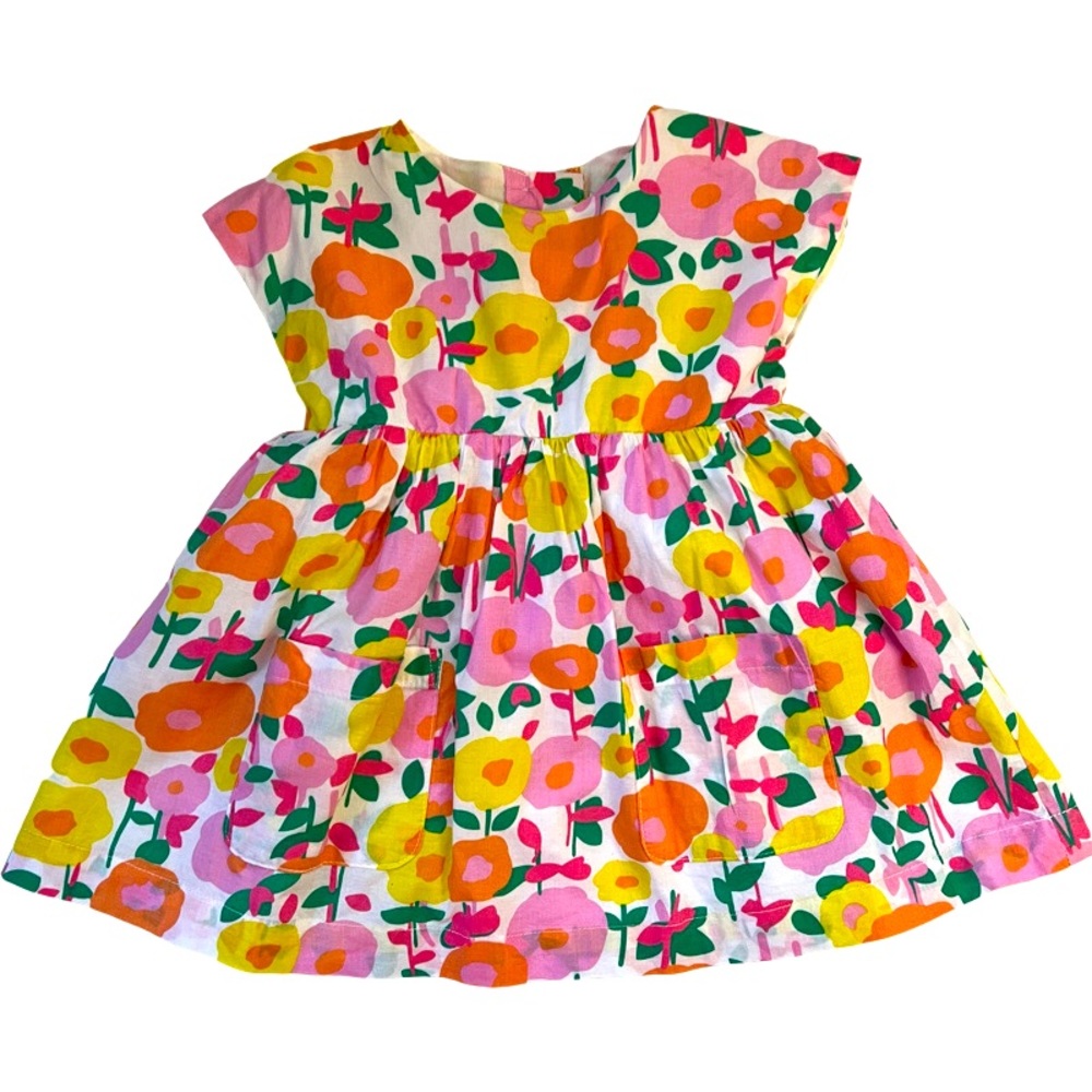 Baby Boden Modern Abstract Floral Baby Dress with Pockets and Bloomers 6-12M